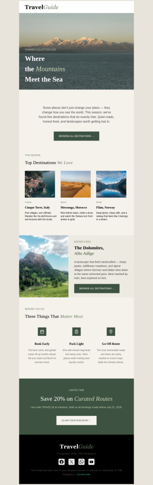 Travel free email template