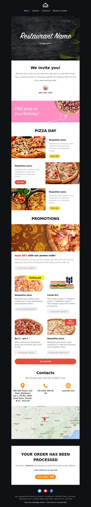 Restaurant free email template